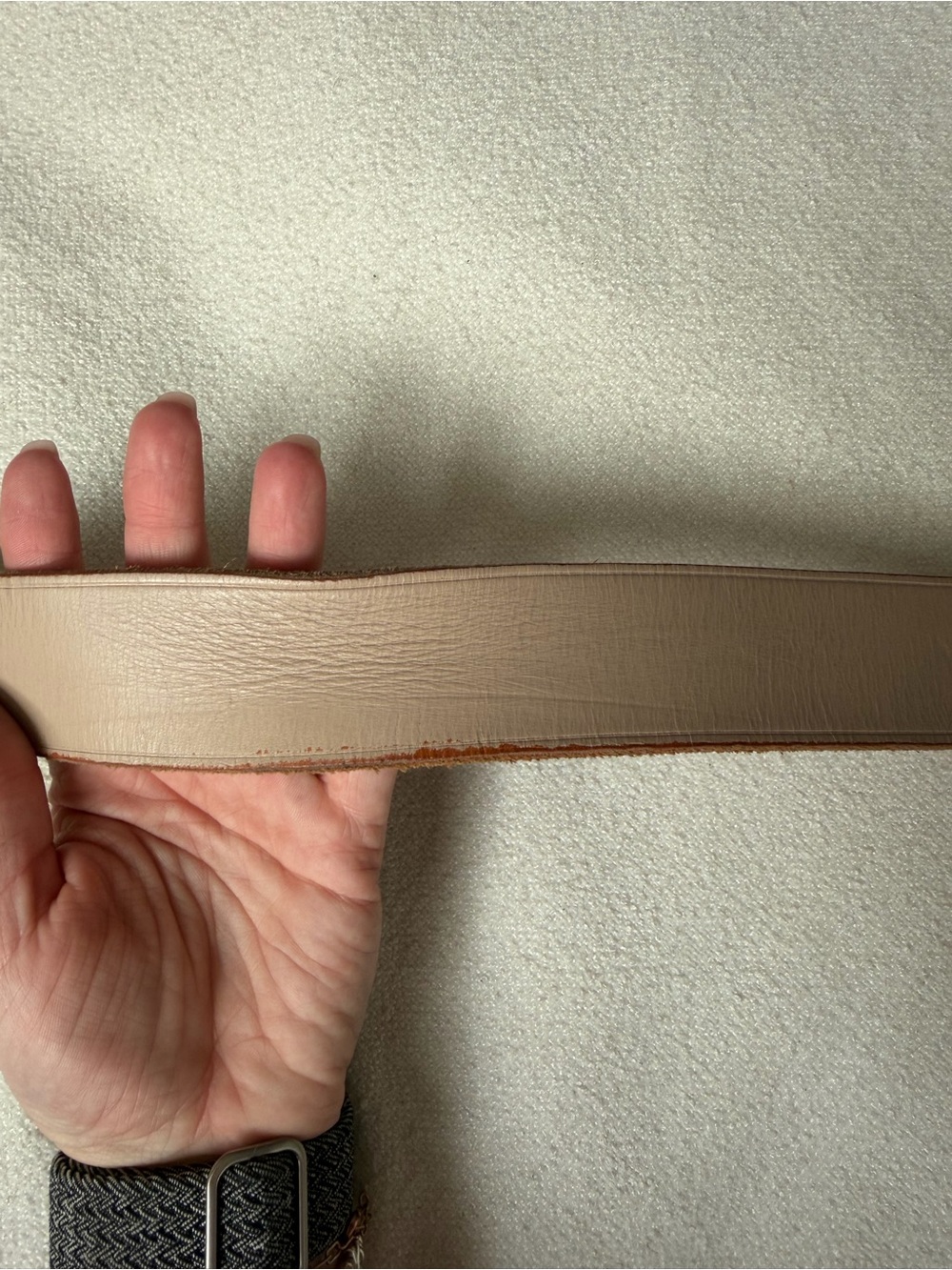 Anthropologie Cream Leather Belt with Gold Buckle - Picture 3 of 7